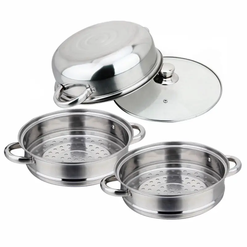 Mayitr Stainless Steel 3 Tier Steamer Induction Dim Sum Steam Steaming Pot Cookware For Home Kitchen Cooking Tools