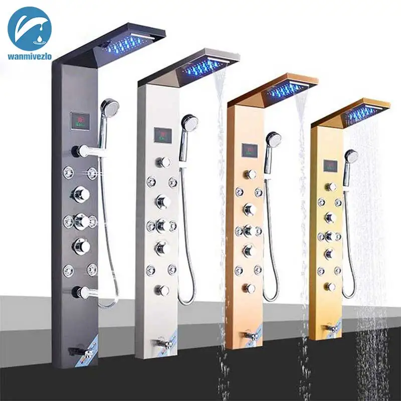 LED Shower Panel Bath Shower Faucet Temperature Digital Display Tub Faucet Body Massage System Jets Tower Shower Column Faucet
LED Shower Panel Bath Shower Faucet Temperature Digital Display Tub Faucet Body Massage System Jets Tower Shower Column Faucet