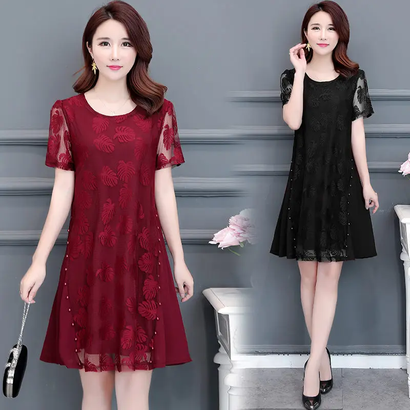 Plus Size Fashion Elegant Black Solid Lace Floral Dress Women Summer Loose O-Neck Short Sleeve Dresses Female Vestidos Mujer
Plus Size Fashion Elegant Black Solid Lace Floral Dress Women Summer Loose O-Neck Short Sleeve Dresses Female Vestidos Mujer