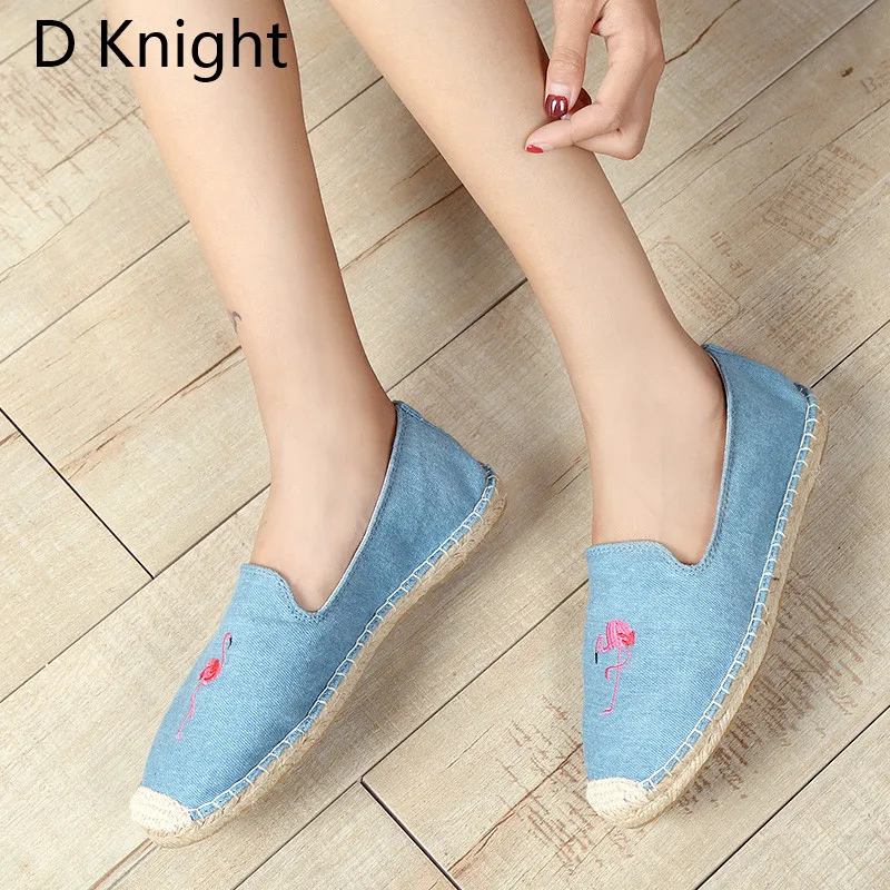 2018 Spring Summer Women Canvas Flamingo Shoes Comfortable Slip On Loafer Round Toe Lady Shoes Flats Embroidery Hemp Shoes Women (8)
