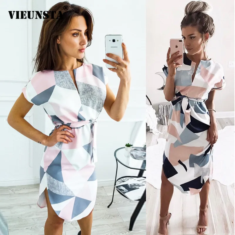 VIEUNSTA 2018 Sexy V Neck Summer Dress Fashion Printed Section Long Dresses Casual Short Sleeve Elegant Women Dress Belt XS-3XL
VIEUNSTA 2018 Sexy V Neck Summer Dress Fashion Printed Section Long Dresses Casual Short Sleeve Elegant Women Dress Belt XS-3XL