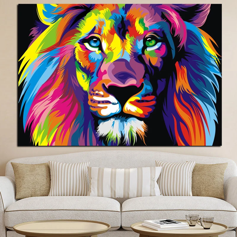 Pop Art HD Print Colorful Lion Animals Abstract Oil Painting on Canvas Modern Wall Art Picture for Kid Room Poster Cudros Decor