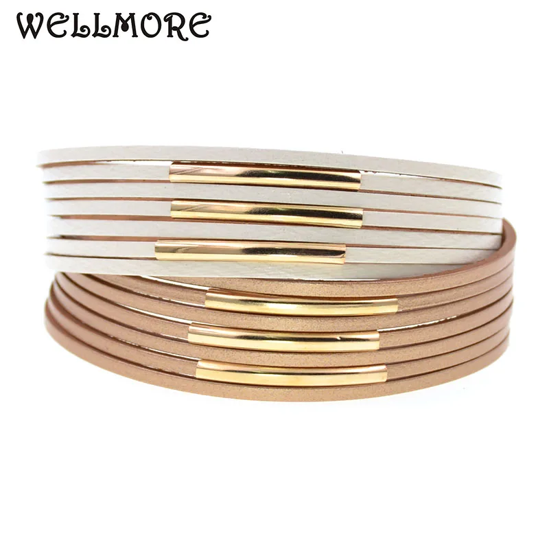 WELLMORE gold copper pipe double color charm Leather Bracelets For Women Men's wrap Bracelets Couples fashion Jewelry wholesale
WELLMORE gold copper pipe double color charm Leather Bracelets For Women Men's wrap Bracelets Couples fashion Jewelry wholesale