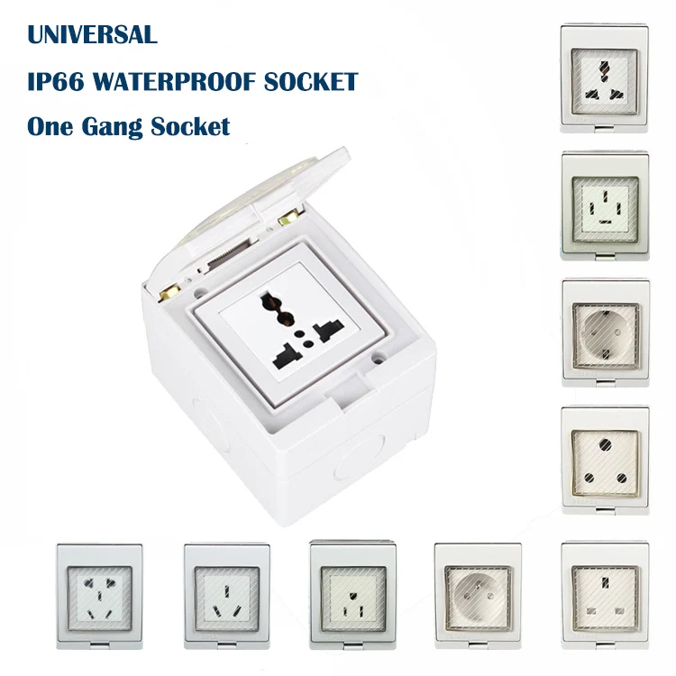 IP55 Waterproof Wall Socket Worldwide Multiple Standard Wall Outlets One Gang Socket AC 16A 110V~250V High Quality Socket
IP55 Waterproof Wall Socket Worldwide Multiple Standard Wall Outlets One Gang Socket AC 16A 110V~250V High Quality Socket