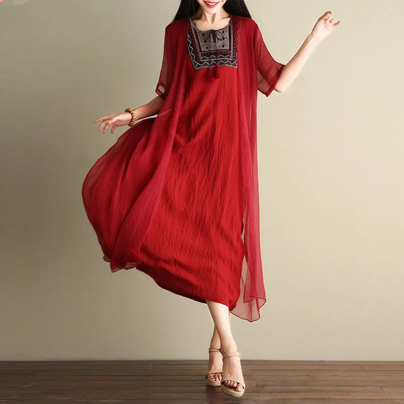 Fashion Women Dress Plus Size Vintage Summer Chinese style Embroidery Printing kimono Female Shawl Elegant Two-Piece Suit Dress
Fashion Women Dress Plus Size Vintage Summer Chinese style Embroidery Printing kimono Female Shawl Elegant Two-Piece Suit Dress