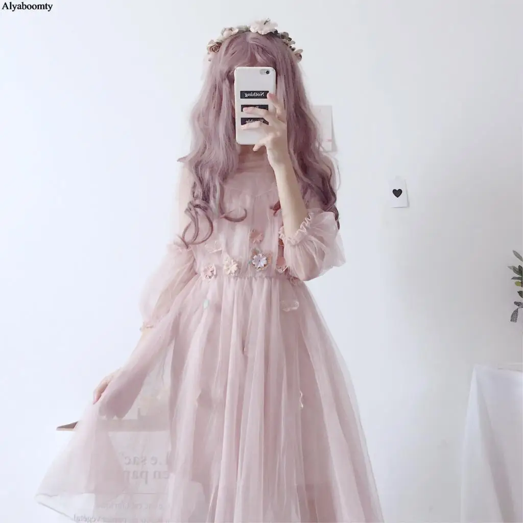 Japanese Women Fairy Romantic Dress Gray Pink Beige Appliques Floral Lolita Dress Cute Kawaii Mesh Lace Party Girl's 2 Pcs Dress
Japanese Women Fairy Romantic Dress Gray Pink Beige Appliques Floral Lolita Dress Cute Kawaii Mesh Lace Party Girl's 2 Pcs Dress