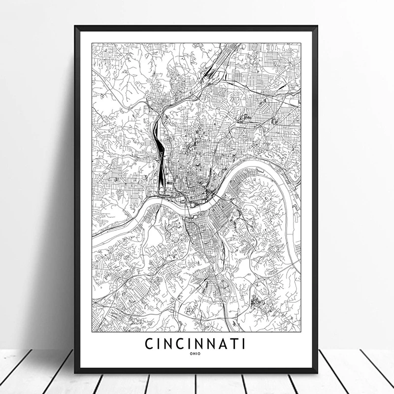 Черно белые оригинальные фотообои Cincinnati принты в скандинавском стиле настенные