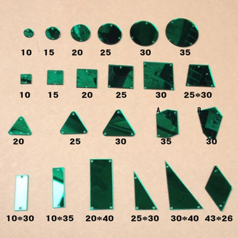 Green DIY Sew On Mixed Shape Acrylic Mirror Beads Flat Back Rhinestone Beads with Holes for Decoration Garment Decoration
Green DIY Sew On Mixed Shape Acrylic Mirror Beads Flat Back Rhinestone Beads with Holes for Decoration Garment Decoration