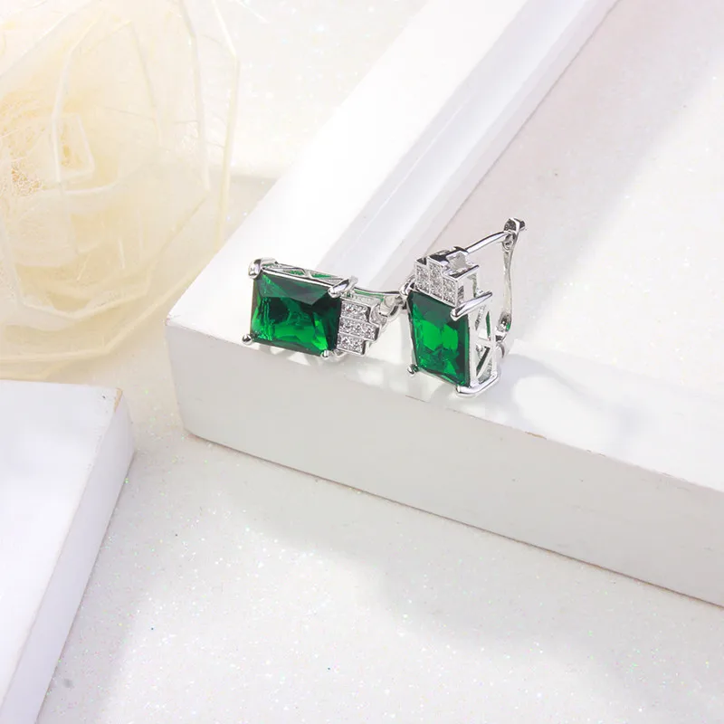 Boucles d'oreilles à tige en pierre verte argentée pour femme