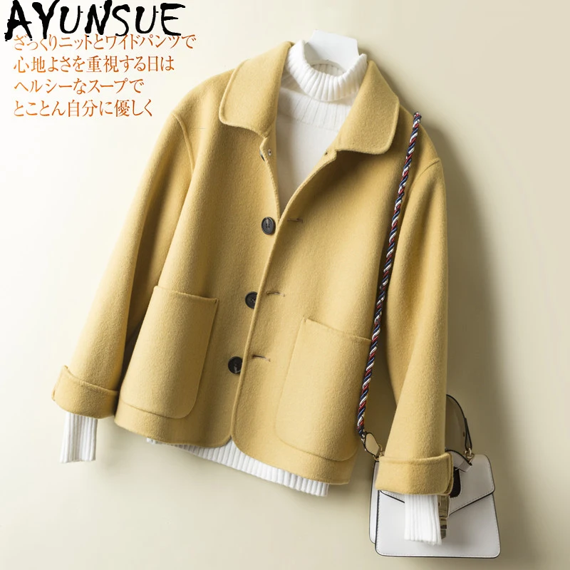 AYUNSUE 2019 100% Wool Coat Women Spring Autumn Jacket Short Double-sided Black Yellow Coat Korean Abrigo Mujer 1840 KJ2392
AYUNSUE 2019 100% Wool Coat Women Spring Autumn Jacket Short Double-sided Black Yellow Coat Korean Abrigo Mujer 1840 KJ2392