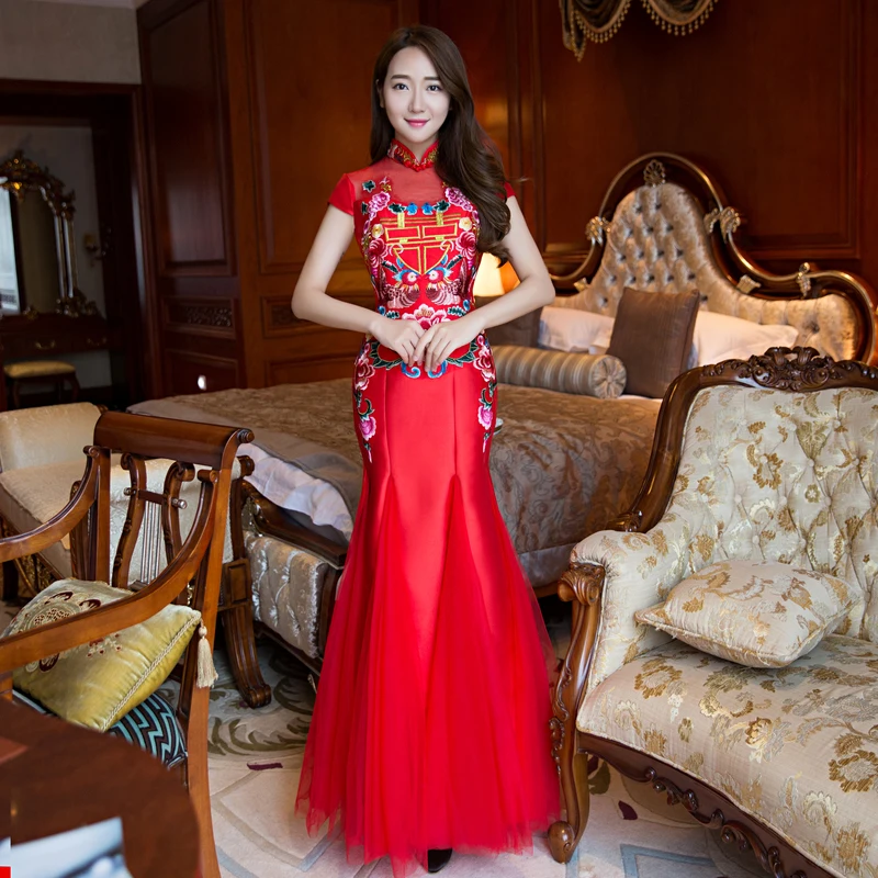 Chinese Traditional Dress Red Bride Wedding Qipo 2016 Long Cheongsam Fish Tail Marry Evening Gown Robe Chinoise Oriental Dresses
Chinese Traditional Dress Red Bride Wedding Qipo 2016 Long Cheongsam Fish Tail Marry Evening Gown Robe Chinoise Oriental Dresses