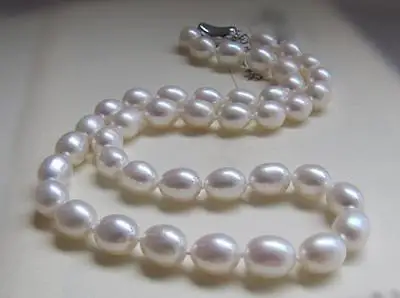 classic 9-10mm white baroque pearl necklace 18inch 925silver | Украшения и аксессуары