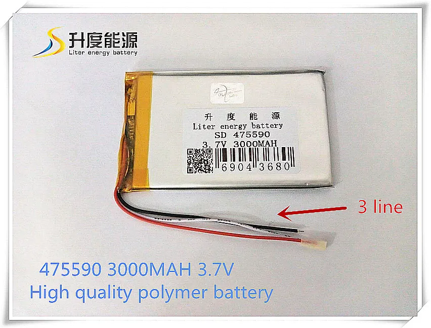 Liter energy battery 3 line lithium polymer battery 475590 3.7V 3000MAH mobile power supply tablet 7 'tablet
Liter energy battery 3 line lithium polymer battery 475590 3.7V 3000MAH mobile power supply tablet 7 'tablet