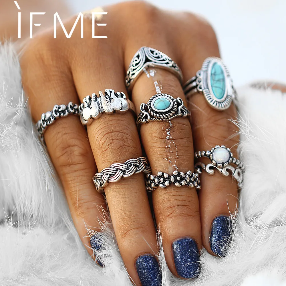 IF ME Retro Big Blue Natural Stone Rings Set for Women Mixed Flower Elephant Infinity Flower Knuckle Rings Antique Silve Color
IF ME Retro Big Blue Natural Stone Rings Set for Women Mixed Flower Elephant Infinity Flower Knuckle Rings Antique Silve Color