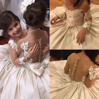 Well-Designed Princess Dress with Bow Beading Buttons Illusion Long Sleeves Sheer Neck Customized Flower Girl Dress For Wedding
Well-Designed Princess Dress with Bow Beading Buttons Illusion Long Sleeves Sheer Neck Customized Flower Girl Dress For Wedding