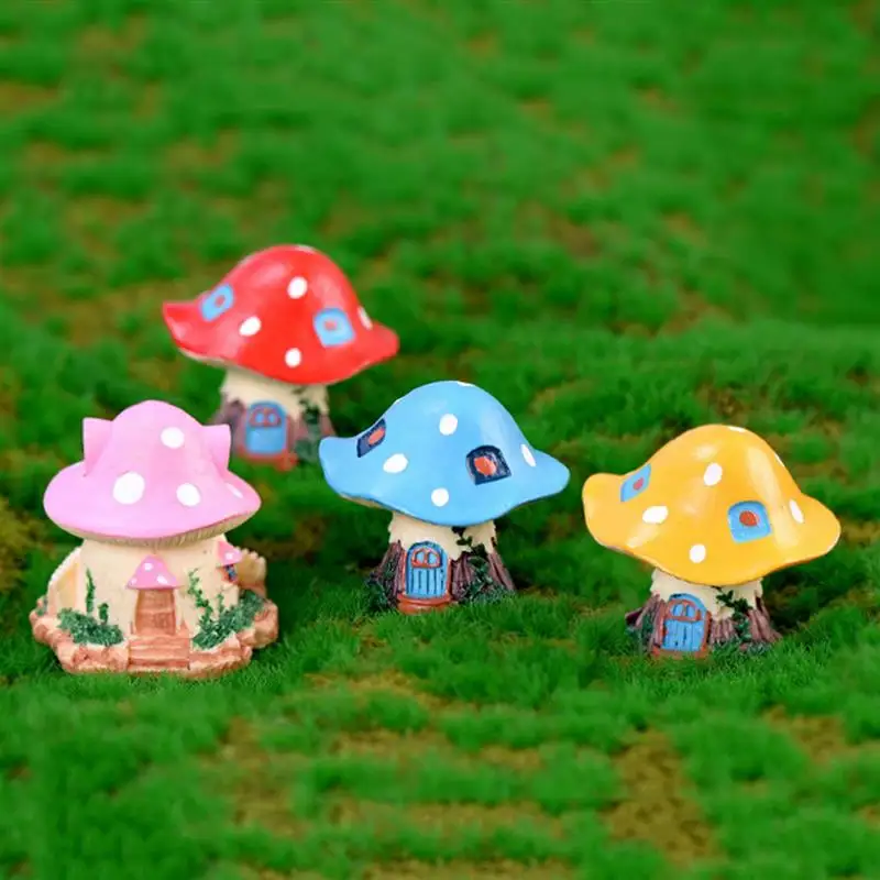 

Kawaii Garden Mini Mushroom House Micro Figurine Resin Craft Decorative Ornament Tiny Fairy World Bonsai Decoration 4 Color