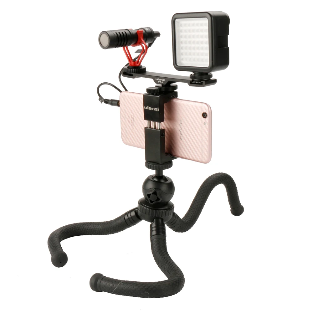 

Ulanzi Mini Octopus Tripod Video Kits W Microphone Video Light Handle Rig Flexible Tripod Cold Shoes for iPhone Samsung Vlogging