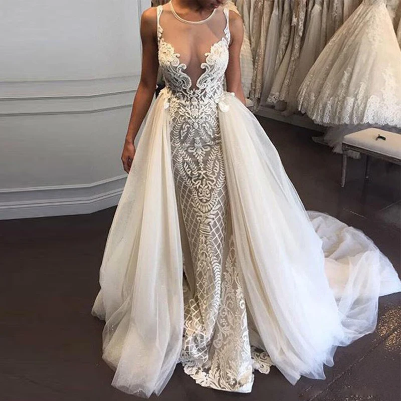 Gorgeous 2019 Mermaid Wedding Dresses with Detachable Train Beading Chapel Wedding Gown See Through Back vestido de novia
Gorgeous 2019 Mermaid Wedding Dresses with Detachable Train Beading Chapel Wedding Gown See Through Back vestido de novia