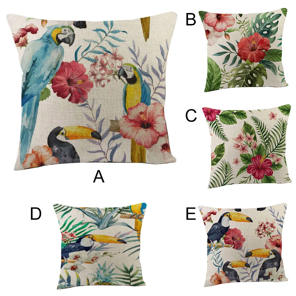

Gajjar Tropical Jungle Plant Cushion Cover Home Decoration Throw Pillow Car-Cover Palm Leaf Toucan Parrot Soft Pillow Cases 326W
