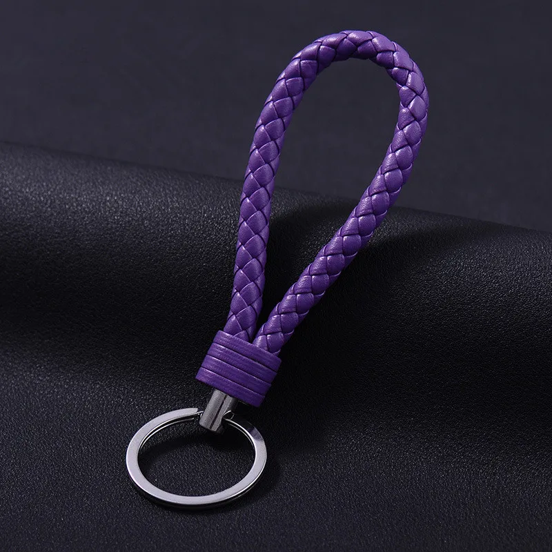 Various Colors Leather PU Wrist Braided Rope Woven Keychain Car Metal