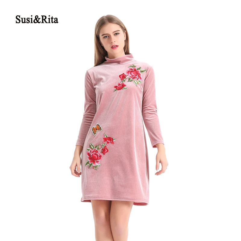 Susi&Rita 2018 Women Velvet Dress Pink Embroidery Dress For Women Turtleneck Elegant Dresses 3/4 Sleeve Vestido
Susi&Rita 2018 Women Velvet Dress Pink Embroidery Dress For Women Turtleneck Elegant Dresses 3/4 Sleeve Vestido