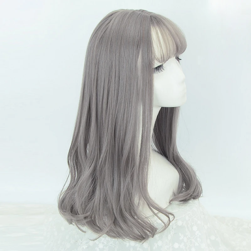 

Lolita 55CM Long Gray Wavy Anime Women Cosplay Bang Wig+Wig Cap Heat Resistant H762031N