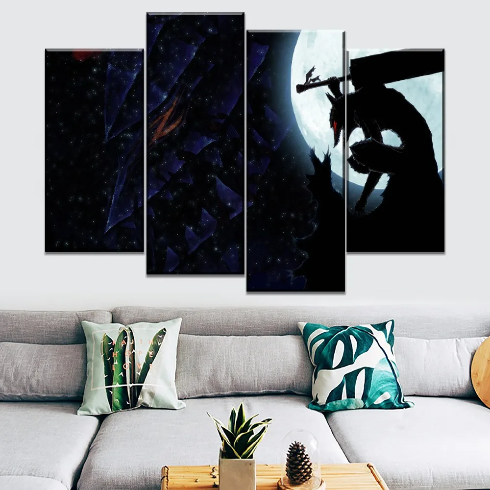 One Set Modular 4 Pcs On Canvas Print Abstract Artistic Guts Moon Sword Fighter Poster Home Wall Decor Anime Berserk Painting
One Set Modular 4 Pcs On Canvas Print Abstract Artistic Guts Moon Sword Fighter Poster Home Wall Decor Anime Berserk Painting