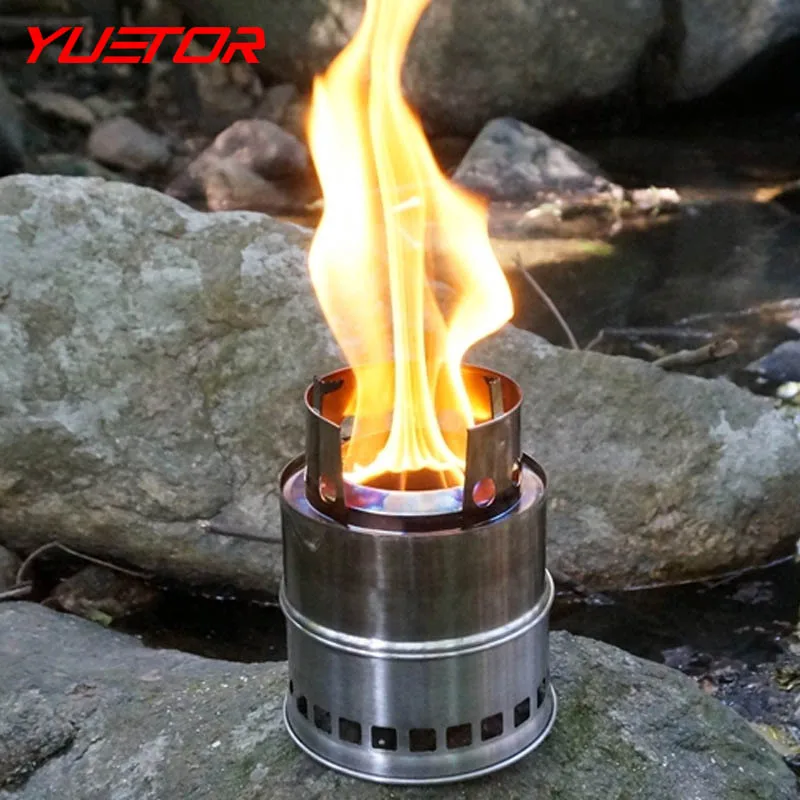 Image YUETOR folding stainless steel multi fuel firewoods solid alcohol  camp stove for outdoor cooking portable wood stove