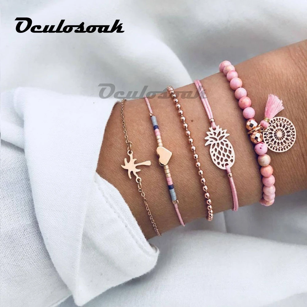 Gift for Women Bracelets Bangles Jewelry Bohemian Pink Wood Bead Gold Heart Pineapple Tassel Strand Pulseras Mujer 5PCS
Gift for Women Bracelets Bangles Jewelry Bohemian Pink Wood Bead Gold Heart Pineapple Tassel Strand Pulseras Mujer 5PCS