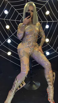 Sparking Crystals Jumpsuit Stage Wear Costume Bling Rompers Women Outfit Silver Bodysuit Birthday Celebrate Clothing Bosdysuit
Sparking Crystals Jumpsuit Stage Wear Costume Bling Rompers Women Outfit Silver Bodysuit Birthday Celebrate Clothing Bosdysuit