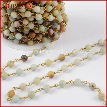 BOROSA 5Meters Gold Color Or Silver Color 6mm Natural Amazon Stone Scrubs Bead Chain Fashion Rosary Chain Jewelry Findings JT225 
BOROSA 5Meters Gold Color Or Silver Color 6mm Natural Amazon Stone Scrubs Bead Chain Fashion Rosary Chain Jewelry Findings JT225