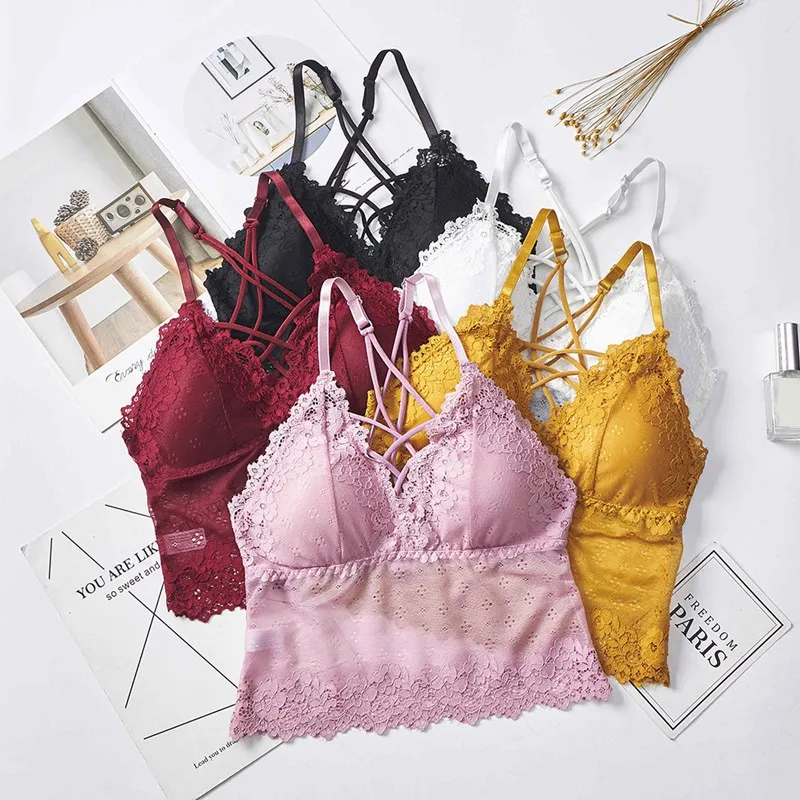 Hot 2019 Women's Lace Stiching V-Neck Camis Tops Wireless Lace Mesh Bra Tops Sexy Cross Straps Underwear Intimates
Hot 2019 Women's Lace Stiching V-Neck Camis Tops Wireless Lace Mesh Bra Tops Sexy Cross Straps Underwear Intimates