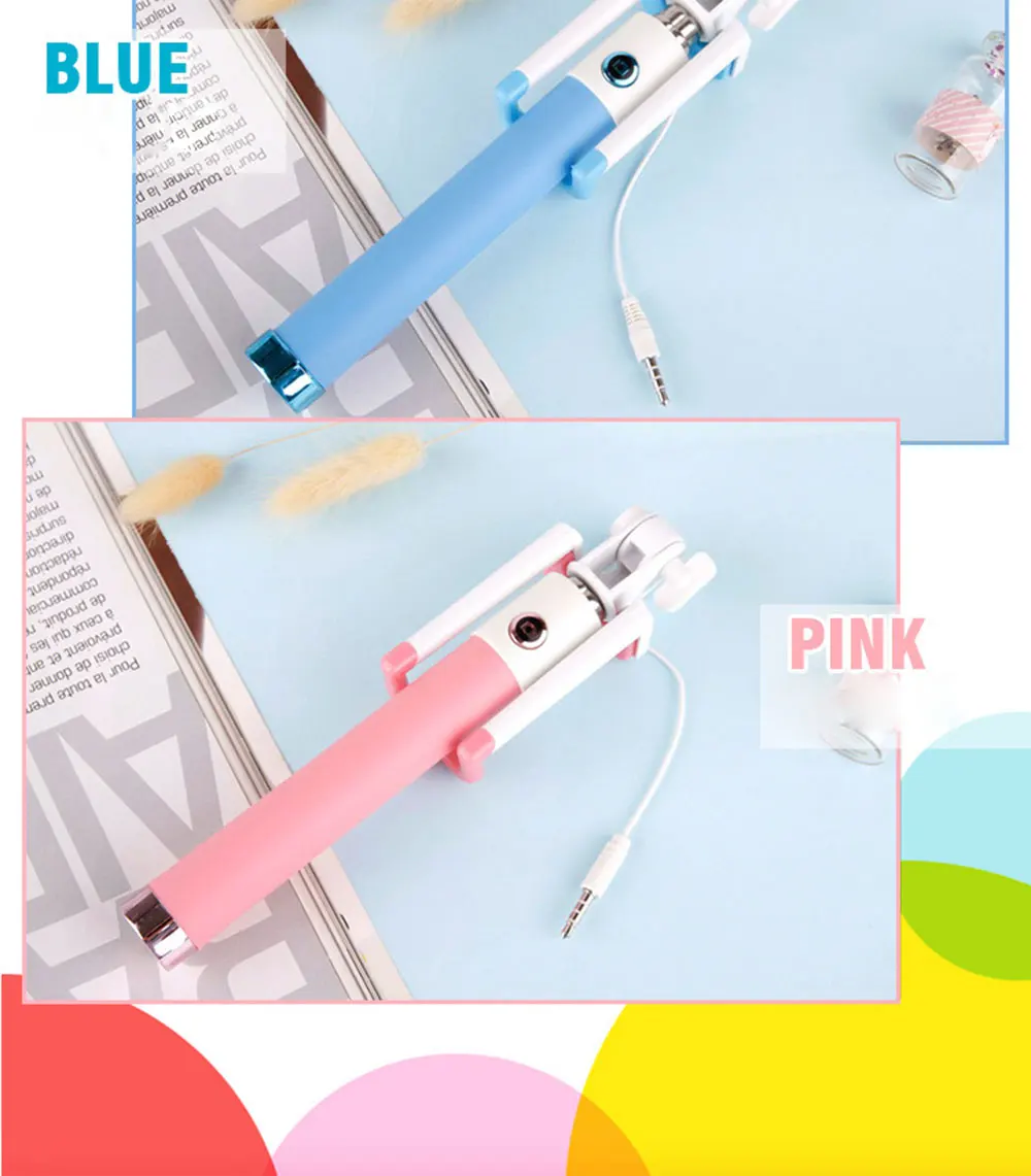 Universal Mini Selfie Stick With Button Wired Silicone Handle Monopod For iPhone 6 5 Android Samsung Huawei Xiaomi Sticks