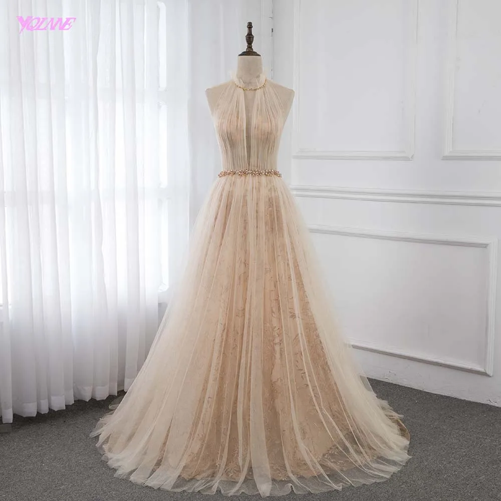 YQLNNE Elegant Champagne Embroidery Evening Dresses Long High Neck Tulle Formal Evening Gown Robe De Soiree
YQLNNE Elegant Champagne Embroidery Evening Dresses Long High Neck Tulle Formal Evening Gown Robe De Soiree