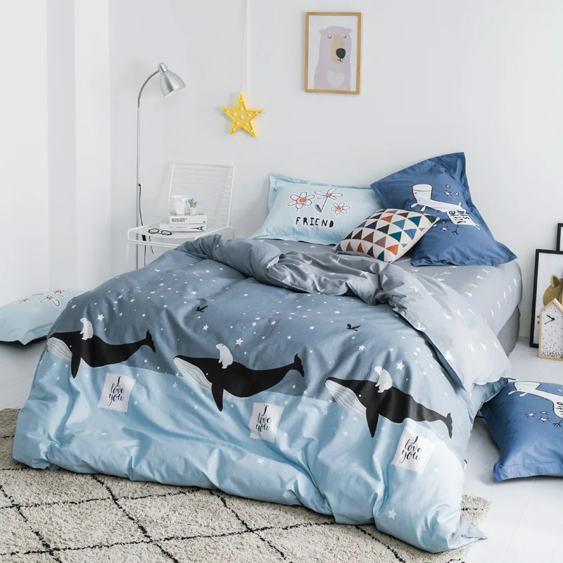 PAPA&MIMA bedding set Whales and bears print blue duvet cover sets sheet and pillowcase 100% cotton for queen size 
PAPA&MIMA bedding set Whales and bears print blue duvet cover sets sheet and pillowcase 100% cotton for queen size