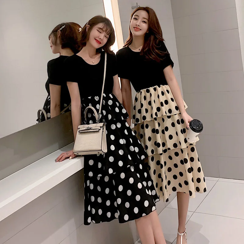 Womens Summer Dress 2019 Cute Polka Dot Short Sleeve Girlfriend Dress Korean Slim T-shirt Stitching Fake Two-Piece Long Dress
Womens Summer Dress 2019 Cute Polka Dot Short Sleeve Girlfriend Dress Korean Slim T-shirt Stitching Fake Two-Piece Long Dress
