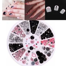 1 boîte ongle acrylique trois couleurs brillant noir rose diamant mixte boîte 2/3/4/5 cm petit Nail Art pour UV Gel décoration ornement Kit(China)