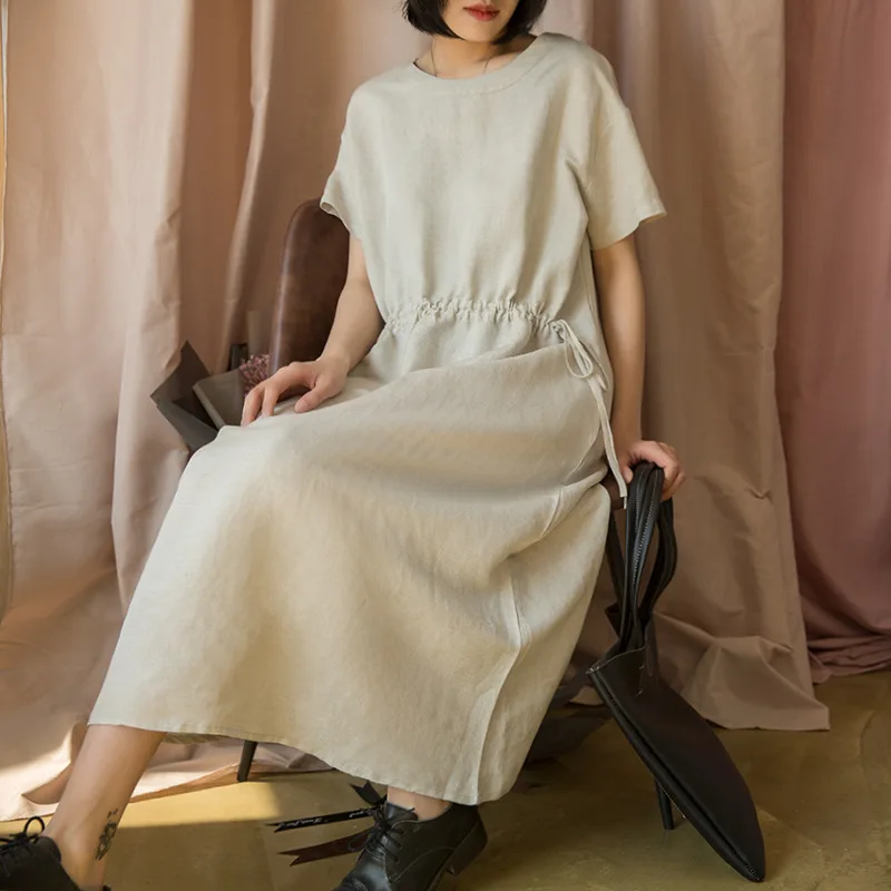 Summer Dress Women Retro Large size Loose Drawstring Dress New O-Neck Short Sleeve pocket Casual Ladies Vintage Dress 2019
Summer Dress Women Retro Large size Loose Drawstring Dress New O-Neck Short Sleeve pocket Casual Ladies Vintage Dress 2019