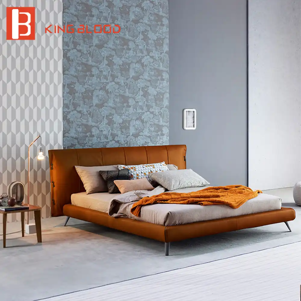 Italian Genuine Cowhide Leather Bed Frame Designs Bedroom