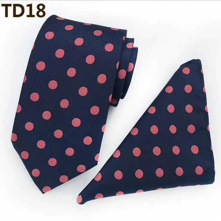 8cm Popular Men Formal Necktie Set Dark Blue with Pink Big Dots Match Pocket Square | Аксессуары для одежды