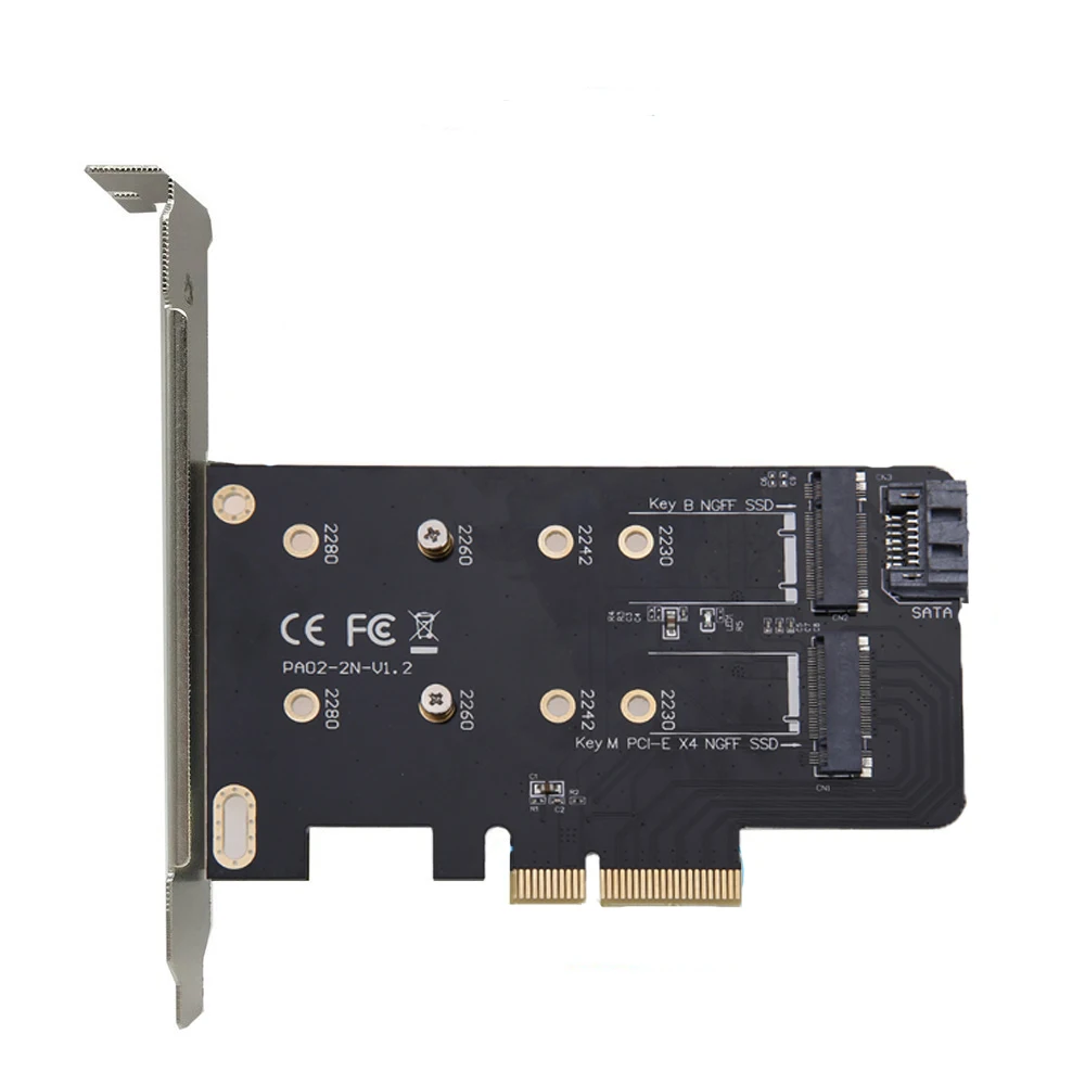 Двойной M.2 PCIe адаптер M2 SSD NVME M ключ SATA B Ключ к PCI e 3 0x4 Контроллер конвертер карта