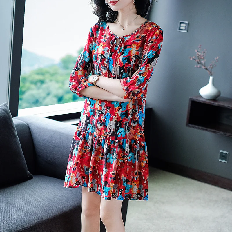 100% Silk Dog Print Loose Beach Party Dress 2019 New Women Spring Summer Office Lady A-Line Mini Dress
100% Silk Dog Print Loose Beach Party Dress 2019 New Women Spring Summer Office Lady A-Line Mini Dress