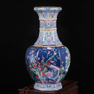 Tall Vase Floor-Ceramic Hexagonal Antique Large Jingdezhen Enamel Qianlong-Year Mark Tall Vase Floor-Ceramic Hexagonal Antique Large Jingdezhen Enamel Qianlong-Year Mark