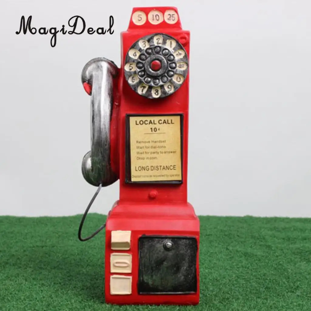 Vintage Rotary Phone Piggy Bank Home Office Desk Display Resin Crafts Tabletop Centerpieces Collectible Figurines Ornaments Gift