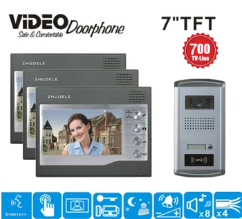 ZHUDELE Top quality 7 " Video Door Phone HD 700TVL 1 IR Night Doorbell Camera and 3 Monitor Intercom Doorbell with ID Card 1V3
ZHUDELE Top quality 7 " Video Door Phone HD 700TVL 1 IR Night Doorbell Camera and 3 Monitor Intercom Doorbell with ID Card 1V3