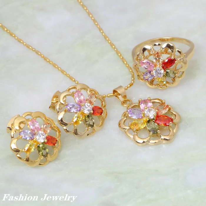 Flower jewelry Sets Multi-colored zircon Pendants/Ring/Earrings Yellow Gold size 7 9 8.5 S065
Flower jewelry Sets Multi-colored zircon Pendants/Ring/Earrings Yellow Gold size 7 9 8.5 S065