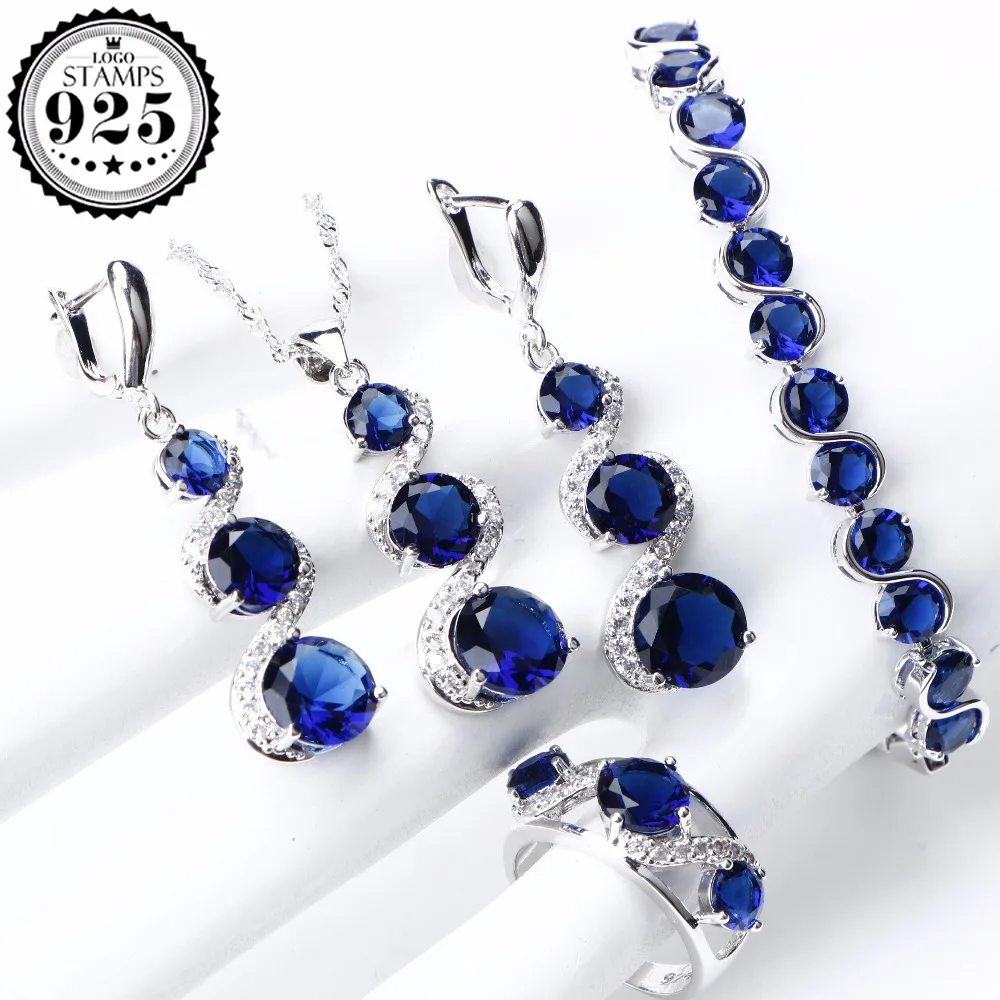 925 Sterling Silver Bridal Jewelry Set For Women Wedding Bracelet Blue CZ Stones Earrings Ring Pendant Necklace Set Gifts Box
925 Sterling Silver Bridal Jewelry Set For Women Wedding Bracelet Blue CZ Stones Earrings Ring Pendant Necklace Set Gifts Box