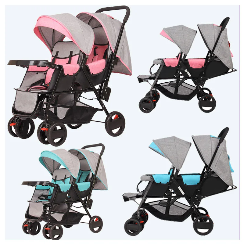 

Twins Baby Stroller Carriage Cart Light Folding Front and Back Seats Can Lie 180 Degree Double Baby Stroller for Twins Pushchair
