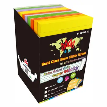 4A Super Sticky Notes,4 x 6 Inches,Extra Bright Colors Assorted,Lined,5 Colors,80 Sheets/Pad,10 Pads/Pack,4A 406SL-10
4A Super Sticky Notes,4 x 6 Inches,Extra Bright Colors Assorted,Lined,5 Colors,80 Sheets/Pad,10 Pads/Pack,4A 406SL-10
