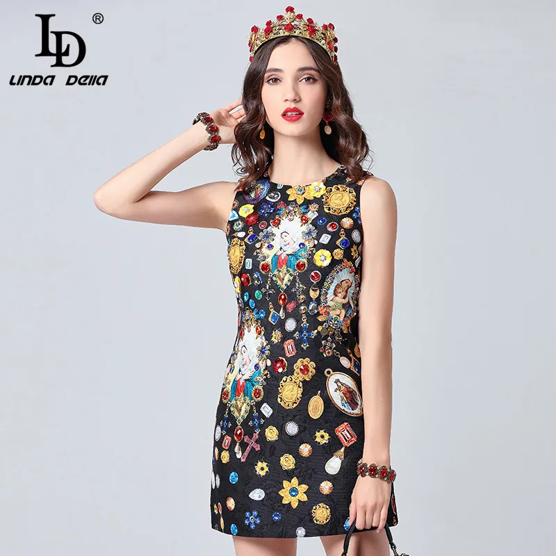 LD LINDA DELLA Designer Summer Dresses Women's Sleeveless Gorgeous Crystal Beading Jacquard Black Vintage Short Dress vestidos
LD LINDA DELLA Designer Summer Dresses Women's Sleeveless Gorgeous Crystal Beading Jacquard Black Vintage Short Dress vestidos